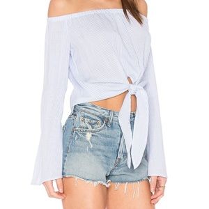 L’Academie tie front off the shoulder blouse top